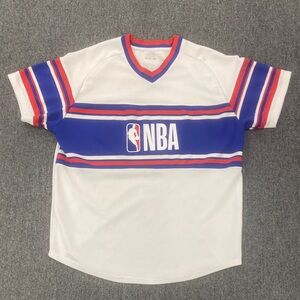NBA White Jersey with Blue and Red Stripe Accents